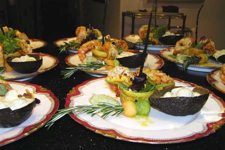 Shrimp Salad with Melon Salsa and Avocado Parfait