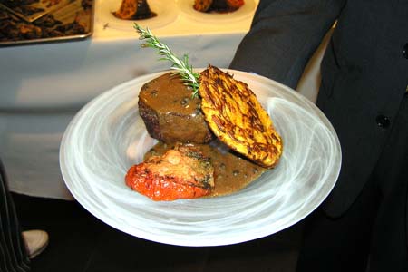Filet Mignon Peppercorn Sauce, Roasted Tomato and Sweet Potato Rosti