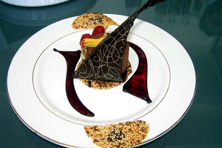 Raspberry Chocolate Mousse over Sesame Tuile