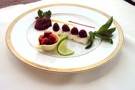 Wave of Aniseed Cream with Raspberry and Strawberry Salsa